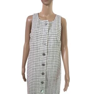 J. Crew Tweed Sheath Dress Black White Plaid Button Front‎ Sleeveless Size 6